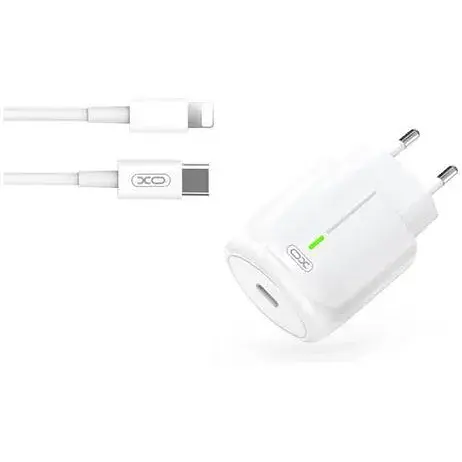 Мережевий зарядний пристрій XO L113 PD 20W (1USB-C) з кабелем Type-C - Lightning білий - фото 1