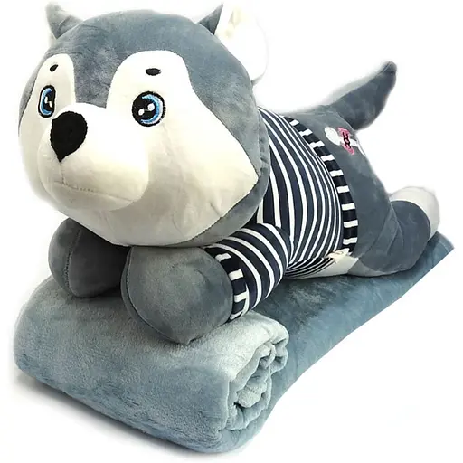 Подушка-іграшка 3в1 Хаскі матрос з пледом 110*150см, сірий ТМ COLORFUL HOME 520-3G