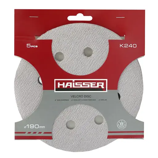 Круг шлифовальный Haisser самоклеящийся с отверстиями 190 мм K240, 5 шт. (119679)