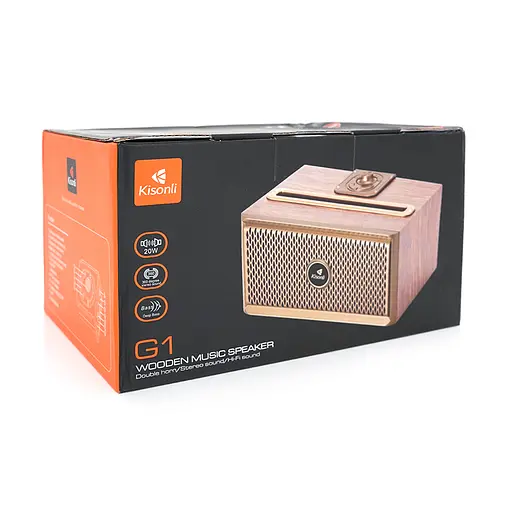 Колонка Kisonli G1 Bluetooth 5.0, 2х10W, 1500mAh, USB/TF/BT/FM/AUX, DC: 5V, Dark wood (Brown), BOX, Q24 - фото 2