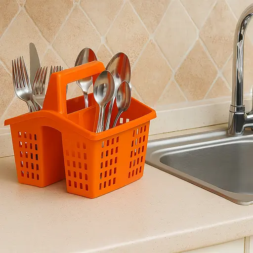 Пластиковий тримач для столового приладдя та кухонного приладдя 16 × 16 × 14.5 см, Kitchette Помаранчевий 87838 - фото 2