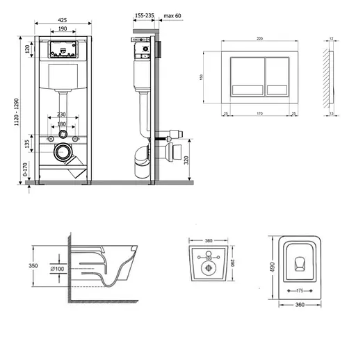 Набір Q-tap Nest 4 в 1 підвісний унітаз Robin 520x365x365 + комплект інсталяції QT13332381AW47498 - фото 11