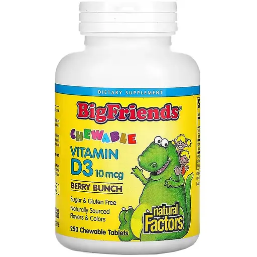 Вітамін D для дітей Natural Factors Big Friends Vitamin D3 400 IU, 250 жувальних таблеток - фото 1