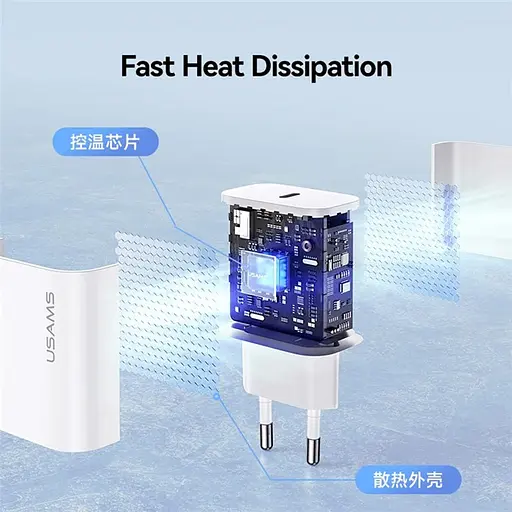 МЗП Usams US-OYXLTZ01 CC226 PD20W (1USB-C) + кабель Type-C to Type-C White - фото 7