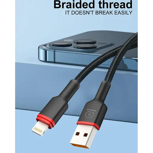 Кабель WUW-X203 USB Lightning 2,4А black - фото 4