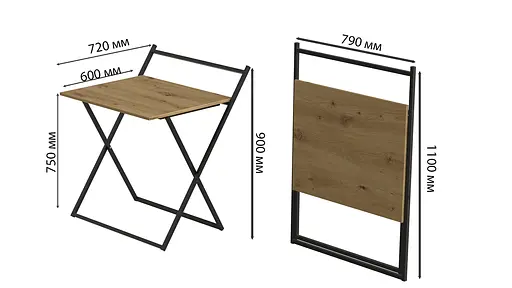 Стіл трансформер Компакт 3 750x790x720 Чорний метал ДСП Дуб Артізан 16 мм FRD-104681 - фото 2