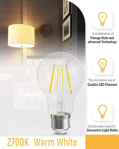 Гвинтова лампа QNINE Warm White E27, 5 Вт (еквівалент 50 Вт), 500 лм, світлодіодна лампа, 2700K, не з підсвічуванням, 3 шт. - фото 3