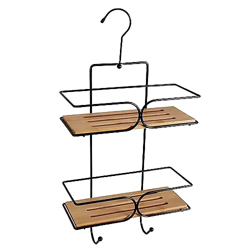 Полиця 2-ярусна прямокутна PLAIN, чорна з бамбуком (08050)