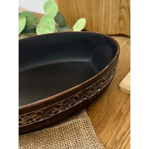 Блюдо під холодець керамічне (глиняне) різьблене Ангоб - фото 5