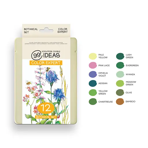 Набор цветных карандашей 99IDEAS "Color Expert" 12 цв., Botanical Set, металл. коробка, 99CE-12BOT - фото 3
