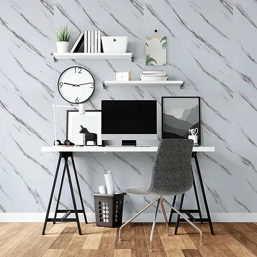 Самоклеющаяся виниловая плитка в рулоне 600х3000х2мм Белый мрамор с прожилками Глянцевая SW-00001285 - фото 6