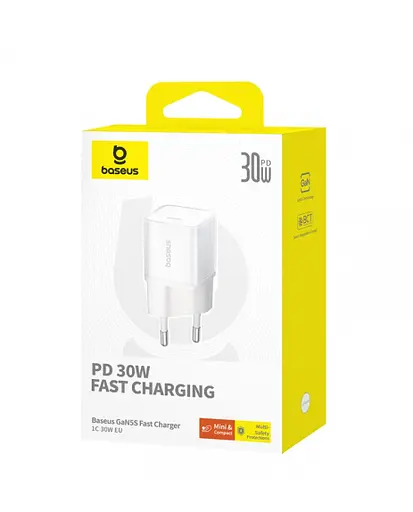 Мережевий зарядний пристрій Baseus GaN5S Fast Charger 1C 30 W EU P10162504213-00 Білий - фото 4
