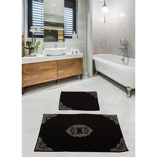 Набір килимків для ванної кімнати Diva Pretty з гипюром Black 60 x 100 + 50 x 60