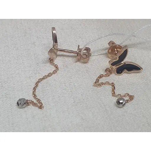 Золотые серьги-пуссеты Столичная Ювелирная Фабрика Бабочки с эмалью. 111221ЕЧ - фото 4