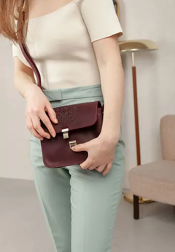 Шкіряна жіноча бохо-сумка Лілу бордова Crazy Horse - фото 8