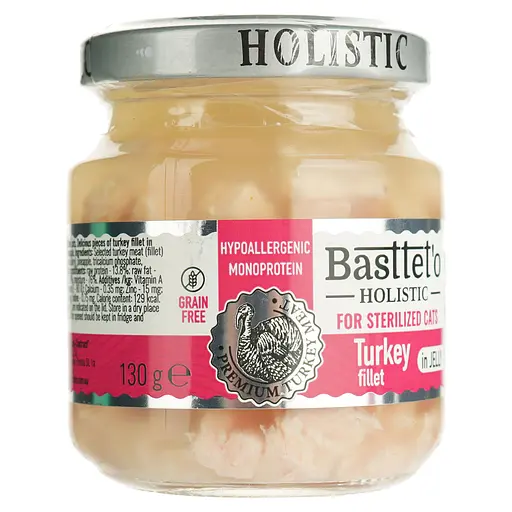 Влажный корм для стерилизованных кошек Basttet'o Holistic кусочки филе Индейки в желе 130 г  - фото 4