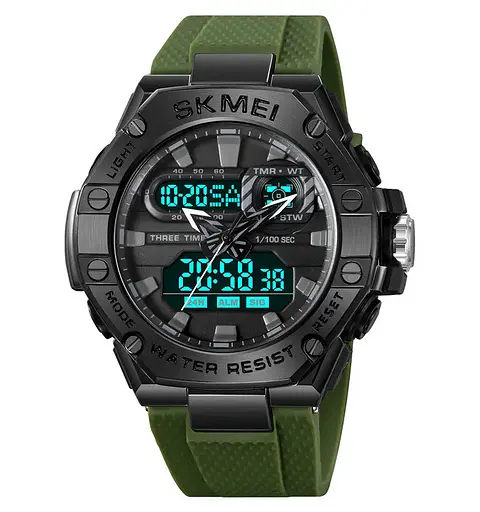 Годинник чоловічий наручний спортивний Skmei 2221 з подвійним дисплеєм і підсвічуванням (Зелений) - фото 2