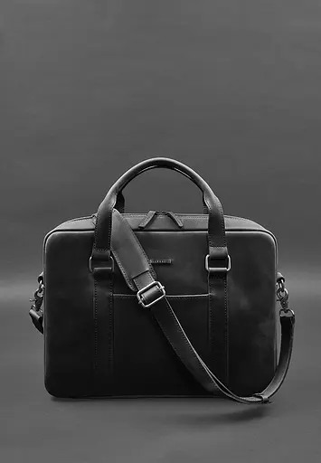 Шкіряна сумка для ноутбука та документів чорна Crazy Horse - фото 2