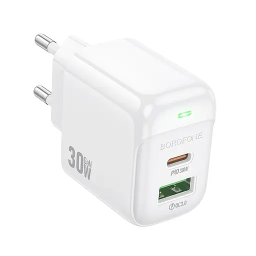 Мережевий зарядний пристрій Borofone BAS45A Potential PD30W+QC3. 0 charger(EU) білий - фото 3