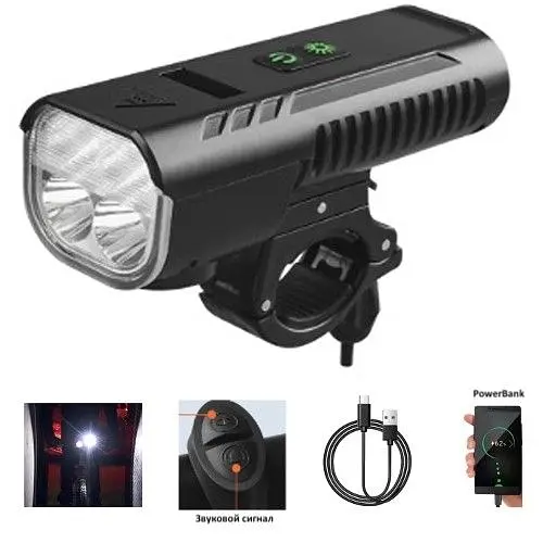 Велосипедный фонарь + power bank + звонок FY-336-4T6 microUSB (3+4 режима и 5 звонков) - фото 2