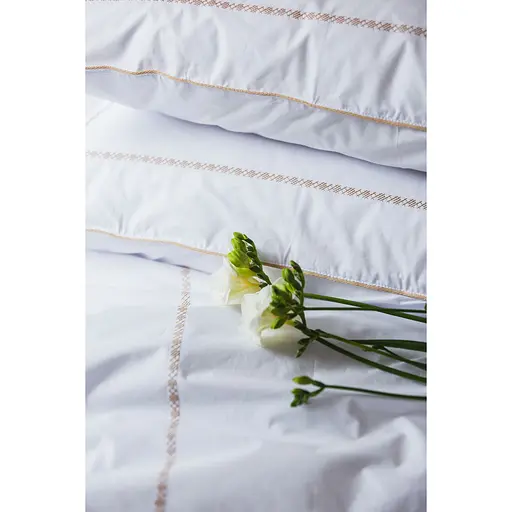 Комплект постільної білизни Ecotton Premium євро перкаль вишивка з бежевим кантом (25144) - фото 6