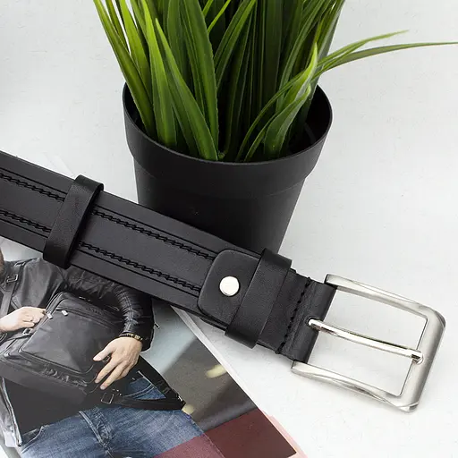 Ремень мужской кожаный батальный SF-3597 (150 см) черный под брюки - фото 6