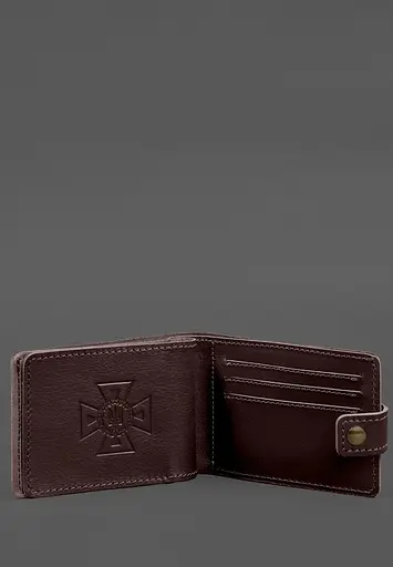 Кожаная обложка-портмоне на удостоверение ГСЧС бордовая - фото 4