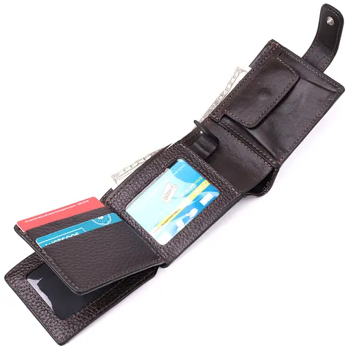 Практичный портмоне из люксовой зернистой кожи флотарий Grande Pelle 12х9х3 см acs0029595 - фото 8