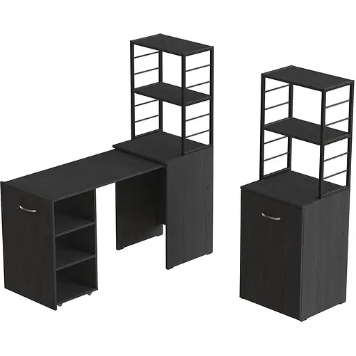 Стол-тумба трансформер Смарт 4/1 с этажеркой Ferrum-decor 1430x1450x500 Черный металл ДСП Сосна Кембра 16 мм (FRD-105125)