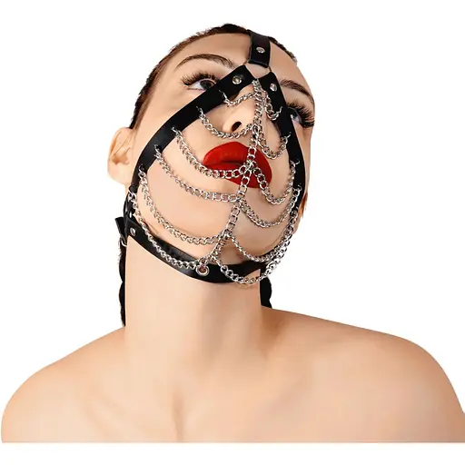 Маска с цепями Art of Sex - Devon, натуральная кожа, цвет черный