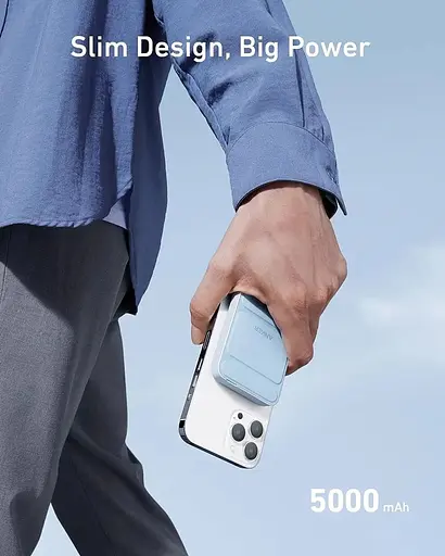 Магнитный павербанк Anker MagGo 622 5000 mAh с беспроводной зарядкой и подставкой Беспроводной павербанк голубой - фото 6