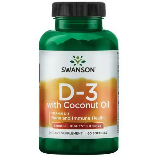 Витамины Swanson D3 with Coconut oil 5000 IU 60 softgels (1086-2022-09-0920)