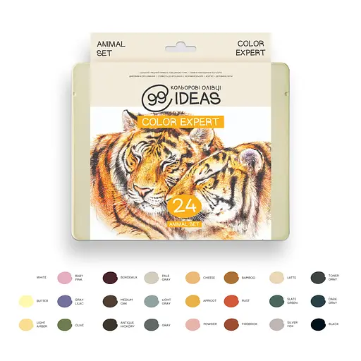 Набір олівців кольорових 99IDEAS "Color Expert" 24 кольори, Animal Set, металева коробка, 99CE-24ANIM - фото 3
