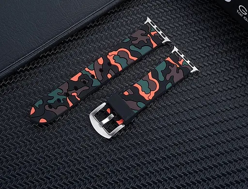 Ремінець Creasted для годинника Apple Watch 42 мм 44 мм силіконовий з пряжкою, Camouflage with orange - фото 5
