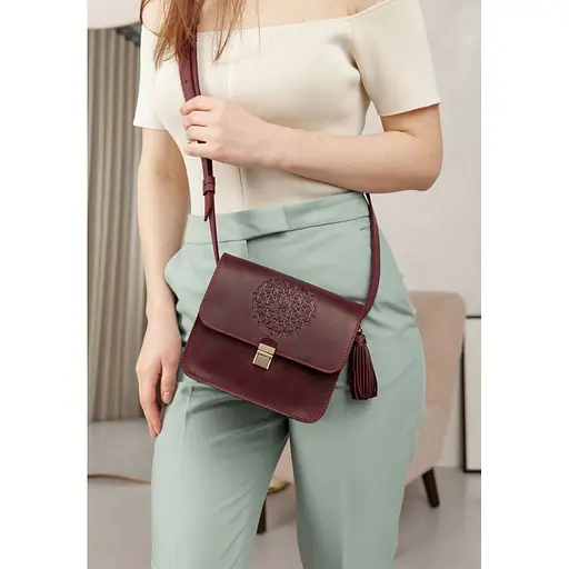 Шкіряна жіноча бохо-сумка Лілу бордова Crazy Horse - фото 10