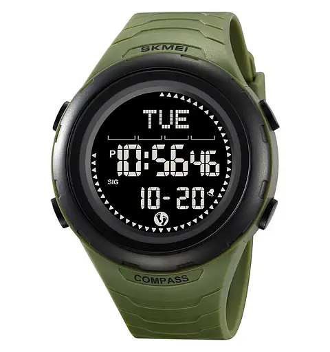 Годинник чоловічий наручний спортивний Skmei 2166 Compass з компасом і крокоміром (Зелений з чорним)