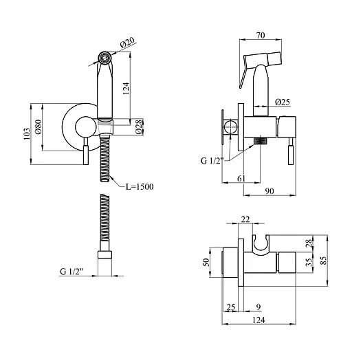 Набір гігієнічного душу прихованого монтажу Kroner KRP Edelstahl Klassisch - ESG053 CV029966, Нержавіюча сталь - фото 2