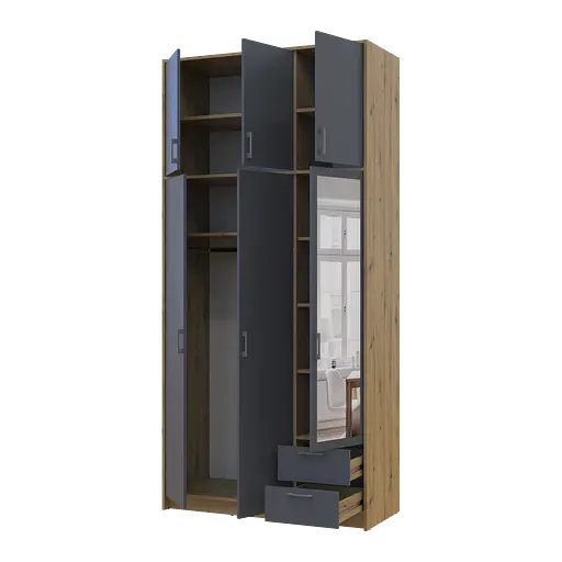 Антресоль висока Doros Ронді Дуб Артізан/Графіт 3 ДСП 121х52х65 (41516182) - фото 8