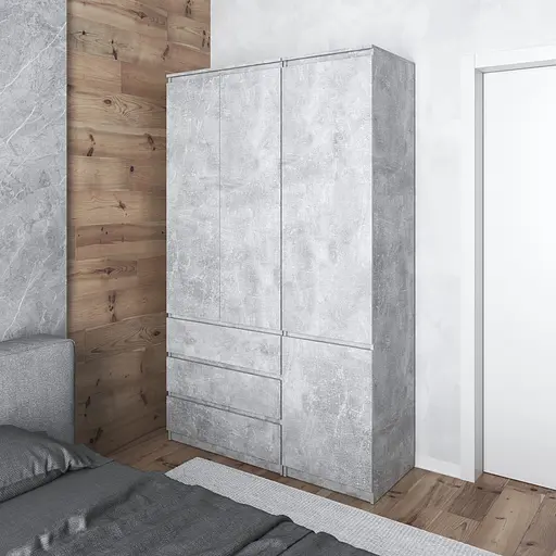 Шкаф для одежды Vays в спальню с 3 шухлядами, штангой и полками, без ручек R9+R22 Бетон