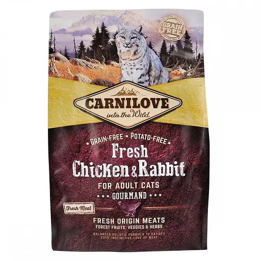 Корм сухой для взрослых кошек Carnilove Fresh Chicken and Rabbit for Adult cats с курицей и кроликом 2 кг - фото 1