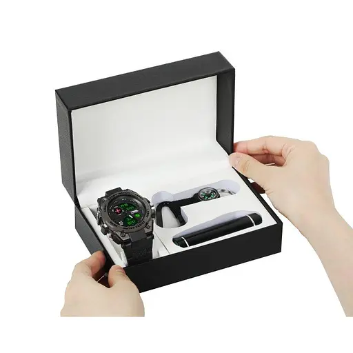 Чоловічий водостійкий наручний годинник Besta Box Tattoo ЗСУ Light з компасом + подарунковий набір - фото 4