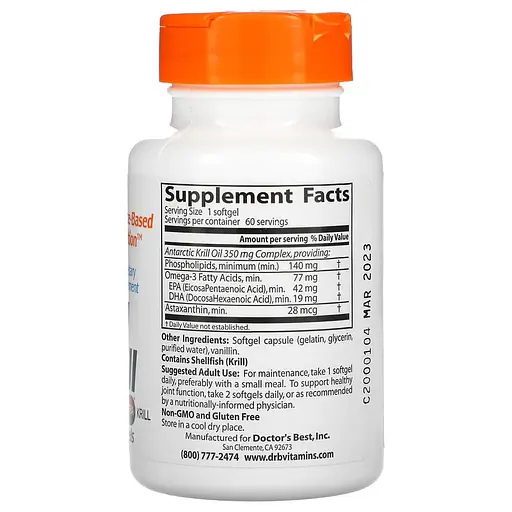 Масло антарктического криля Doctor's Best Real Krill 350 mg, 60 капсул - фото 2