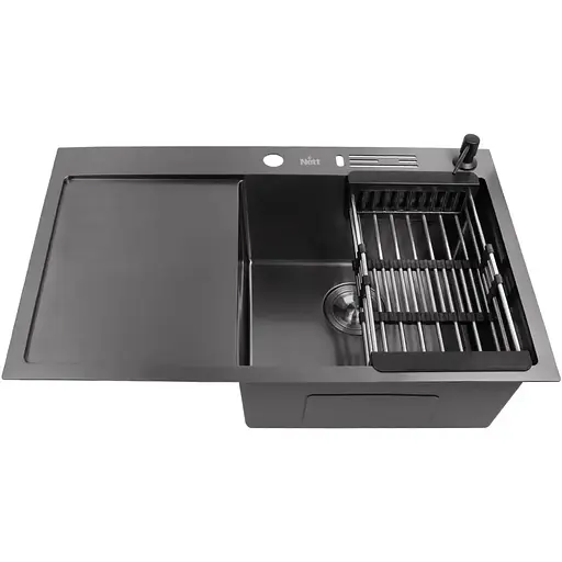 Чорна мийка на кухню Nett NB-7848(L) з лівим крилом 1.5 мм нержавійка - фото 6