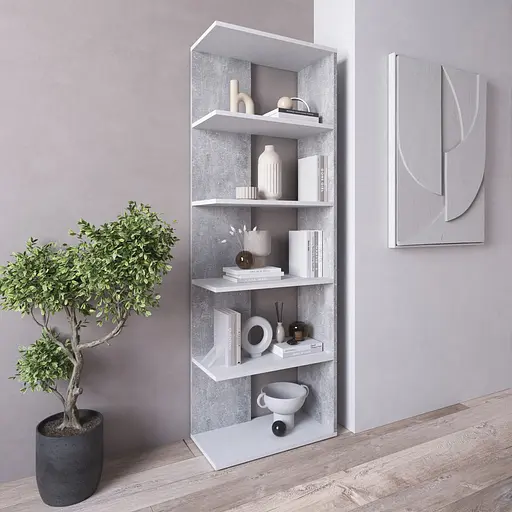 Книжная полка стеллаж Vays D-6 Бетон-Белый из 5 открытых секций ЛДСП 60x30x178 см для дома офиса гостиной