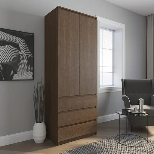 Шафа для одягу Vays R-9 Венге Темний, 3 шухляди, штанга, без ручок, ЛДСП, 80×50×211 см – для спальні, вітальні, передпокою