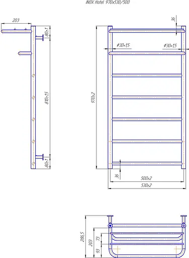 Водяна рушникосушка Mario Inox Hotel 970x530/500 1.8.044542.P, Хром, нижнее - фото 4