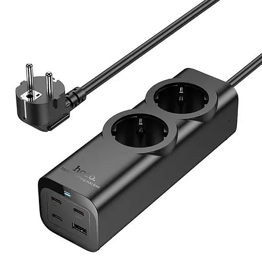 Подовжувач Hoco NS10 Wisdom 2-position PD67W (1USB-A/3C/2Socket) (2m) Black - фото 3