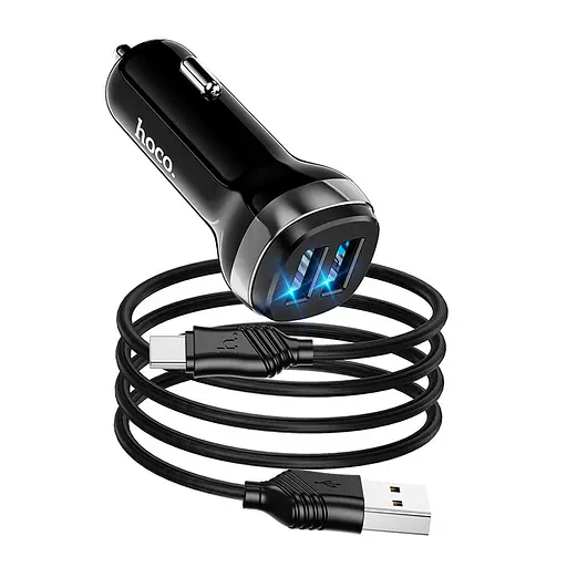 Адаптер автомобильный HOCO Type-C Cable Superior dual port car charger set Z40 черный зарядный - фото 1