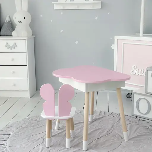 Детский стол Облако с нишей и стульчиком Бабочка (Розовый) - фото 7