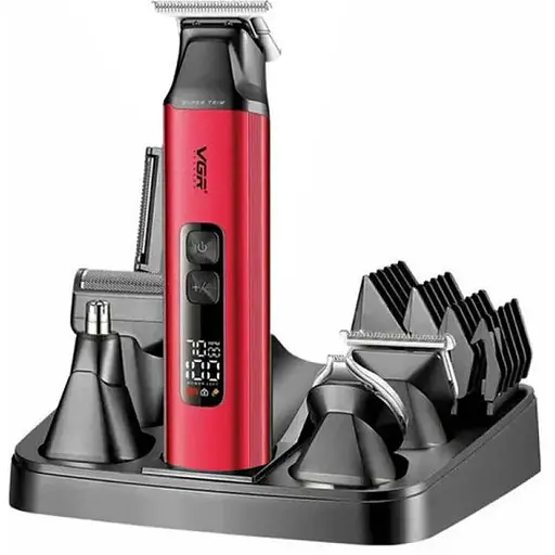 Универсальный триммер VGR V-117 6 в 1 машинка для стрижки волос бороды Красный 10 Вт USB - фото 1